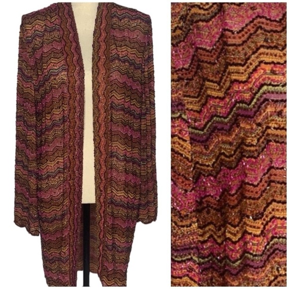 MARINA Jackets & Blazers - Marina Multicolored Zig Zag Fully Beaded Duster NWT